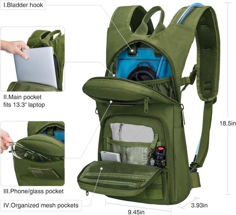 NOOLA 3L Hydration Backpack, Water Backpack with TPU Water Bladder, Tactical Hydration Pack for Men Women, Molle Water Backpack for Hiking, Biking, and Hunting - Image 2